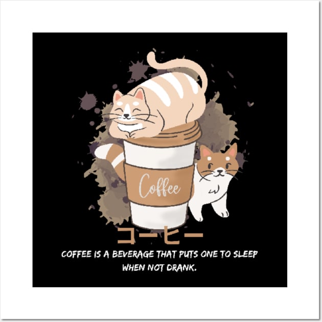 Cat with coffee t shirt Wall Art by AWhouse 